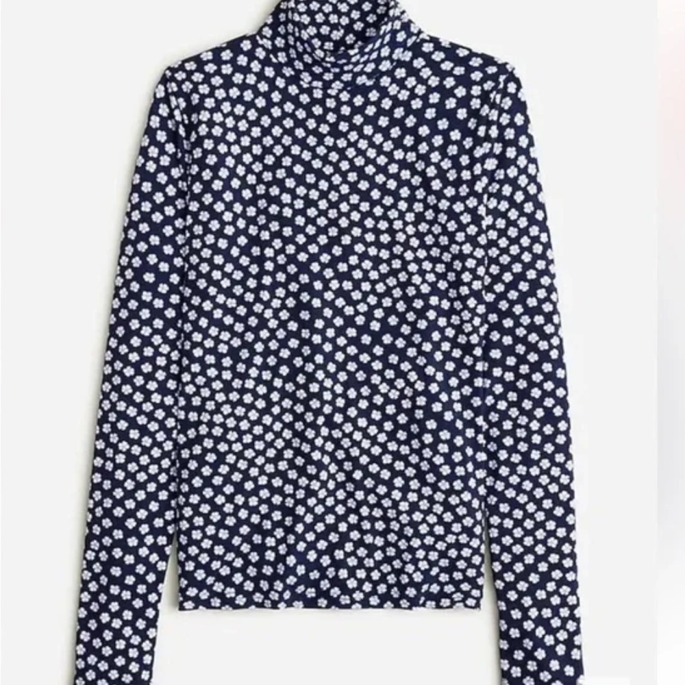 J.Crew Navy Floral Matte Jersey Turtleneck